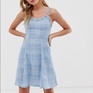 NWT New Look sundress, ruffle trim, blue check